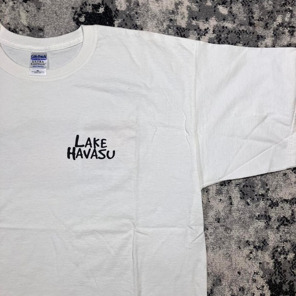 Vintage 90s Lake Havasu Gildan Heavyweight T-shirt Hot Water Backhit Graphic - Picture 2 of 6